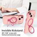 Case for iPhone 14 Plus with Magnetic Stand, Luxury Plating Curly Wavy Frame and Cute Heart Pattern, Lens Edge Raised Protection, Slim Shockproof Soft Case for iPhone 14 Plus-Pink