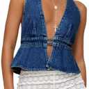JOLILUNA Denim Halter Top for Women Denim Open Back Tie-Up Halter Vest Jean Cropped Tank Top Summer 2025, M