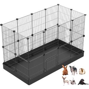 LANGXUN 24pcs DIY Small Animal Pet Playpen with Waterproof Mat, C&C Cage for Puppy Kitten, Rabbit Cage,Guinea PigsGuinea Pig Cages | Indoor & Outdoor Portable Metal Wire Yard Fence, Metal Pet Panels