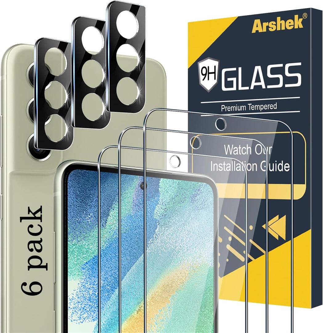 Galaxy S21 FE Screen Protector and Camera Protector, [3 Screen Protectors+3 Camera Protectors][Support Fingerprint] Tempered Glass Screen Protector for Samsung Galaxy S21 FE 5G