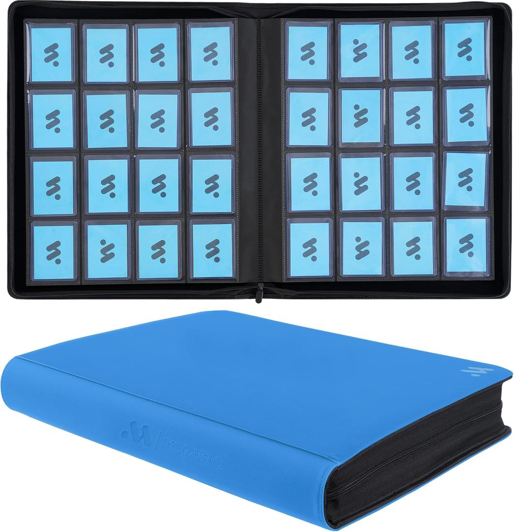 16 Pocket Top loader Binder, Holds 640 Top Loaders,Top Loader Binders for 3" x 4" Rigid Cards,Top loader Card Binder for Hard Plastic Top Loaders (Large, Sky Blue)