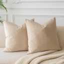 JUSPURBET Velvet Pillow Covers Set of 2 Decorative Throw Pillow Covers for Couch Sofa Bed Soft Cushion Covers Cases with Hidden Zipper for Living Room Home Decor 18x18 inch,Khaki