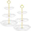 Tatuo 2 Pcs 3 Tier Porcelain Cupcake Stand, Cup Cake Holder Tower, Pastry Serving Elegant Dessert White Ceramic Tiered Stand for Wedding, Birthday, Tea Party(Lace Round Shape)