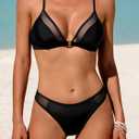 Rajputana Womens Bikini Sets Mesh Metal Bathing Suit V Neck Sexy Swimsuit Swimwear (Black, S)