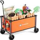 Hombetta Collapsible Wagon Cart with Wheels, 150L Lightweight Foldable Utility Cart, Portable Rolling Wagon for Garden, Shopping, Sports, Camping, Transport, Orange