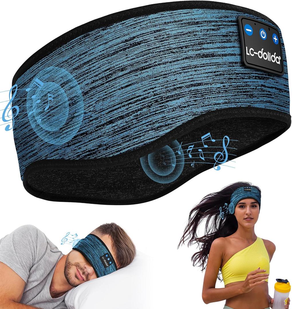 LC-dolida Boho Sleep Headphones Headband, Over Ear Bluetooth Headphones Wireless Womens Headbands, Wireless Earphones Sweat Resistant Band Music Sleeping Eye Mask Earbuds for Sports Unique Gifts