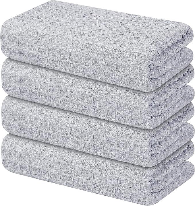 Homaxy Premium Microfiber Waffle Weave Kitchen Towels, 16 x 28 Inch Ultra Absorbent and Solid Color Dish Towels, 4 Pack, Navy Blue