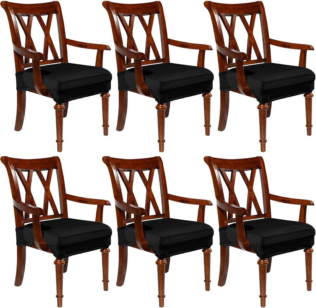 Havawish Large Dining Room Chair Seat Covers with Armrest Dining Chair Slip Covers Protectors(6 Pcs,Black)