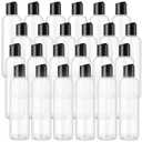 24 Pcs Plastic Empty Bottles with Black Disc Cap 8 oz Clear Refillable Squeeze Travel Containers for Liquid Body Soap Creams Shampoo Lotions Toiletries