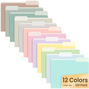 SUNEE File Folders, 120 Pack Manilla Folders 8.5 x 11, 12 Colors Folder Office Organization Home School Folders for Documents Files Paper