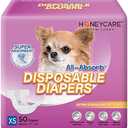 HONEY CARE All-Absorb Disposable Female Dog Diapers Extra Small Size, Improved, 50 Count, Super Absorbent, Breathable, Wetness Indicator (Pack of 1, 50 Count Total)