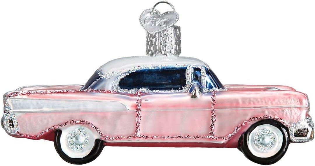 Old World Christmas Glass Blown Ornament Classic Car (46023) , Pink