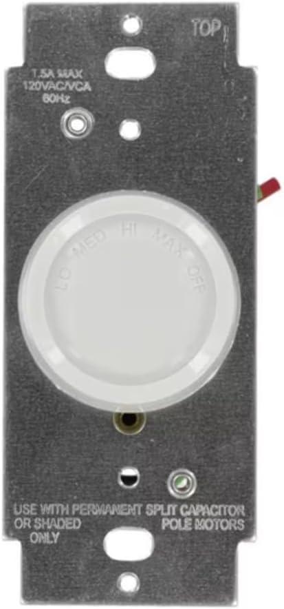 Leviton Rotary Ceiling Fan Wall Switch, Quiet 4-Speed Fan Control, 1.5 Amp, Single-Pole, with Ivory & Light Almond Knobs Included, 06639-10Z, Trimatron, White
