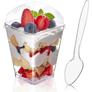 Zezzxu 50 Pack 5 oz Dessert Cups with Dome Lids and Spoons, Plastic Pudding Cups with Lids Mini Parfait Shooter Cups for Party Individual Banana Pudding Jello Yogurt Fruit Trifle