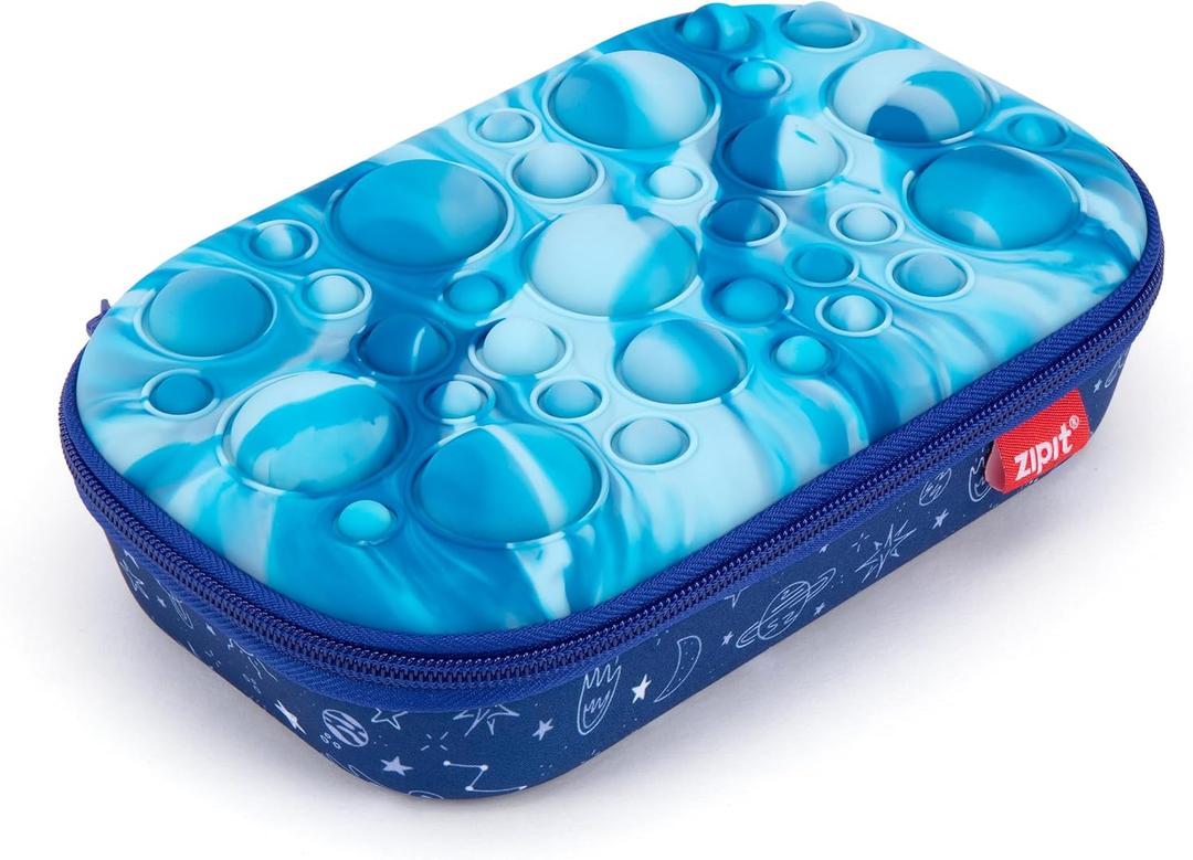 ZIPIT Bubble Pencil Case for Kids, Silicone Sensory Fidget Pencil Box for School, Large Capacity Stationery Organizer Box (Blue)