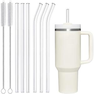3 x 6 Pack Reusable Glass Straw for Stanley 40 oz 30 oz Cup Tumbler,12.2''x10MM,3 Straight and 3 Bent with 2 Cleaning Brushes,Compatible with Stanley 40oz Stanley Cup Tumbler