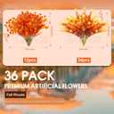 Artificial Fall Flowers for Outdoors,36 pcs Faux Outdoors Plants Realistic Artificial Autumn flower UV Resistant for outside Look Real Fake Plants for Thanksgiving Porch Decor Window box planters (Fall Red  Yellowwith Fall Ferns)