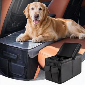 Back Front Seat Extender for Large Dogs Up to 200 Lbs, Adjustable Dog Back Seat Extender with Cushion & Storage Box, Car Organizer Gap Filler for Front or Back Seat