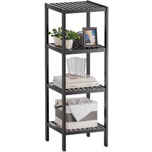 SMIBUY Bathroom Storage Shelf, 4-Tier Bamboo Rack Organizer, Multifunctional Shelving Unit for Living Room Bedroom Kitchen (Black)