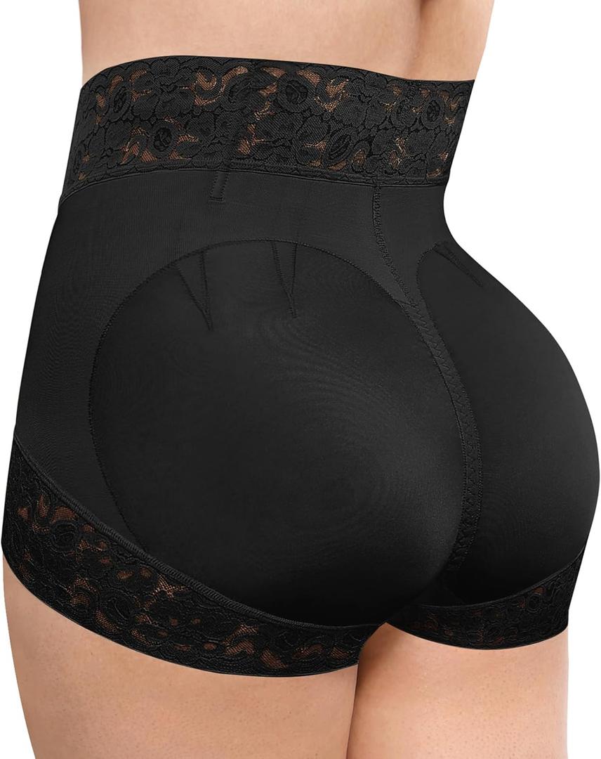 SHAPELLX Shapewear for Women Tummy Control Short Faja Body Shaper Compression Panties Mid Waisted Briefs Lace Underwear (Medium, A1-black)