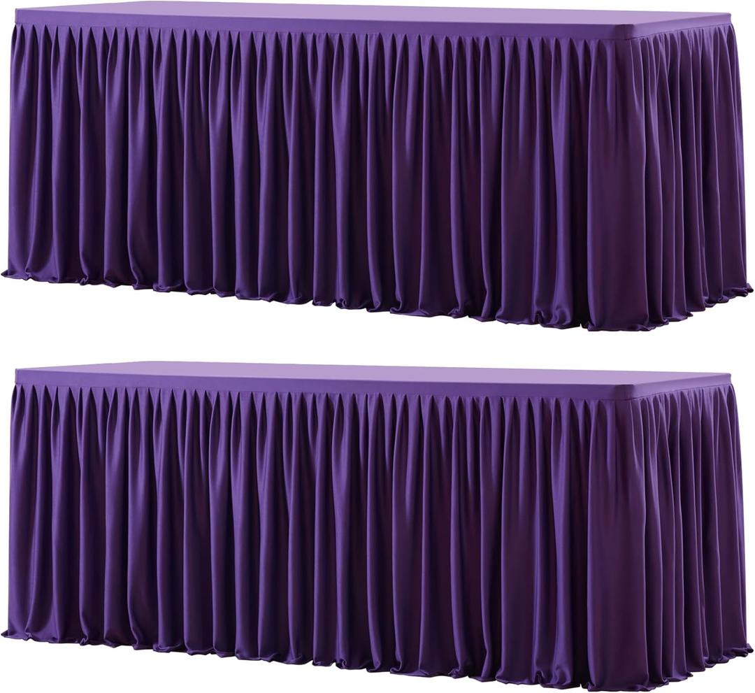 Wish Care 2 Pack Purple Rectangle Table Clothes for 4 Foot Tables, Polyester Fitted Tablecloths 4ft Stretch Table Cover for Wedding, Birthday, Parties, Trade Show, Craft Show