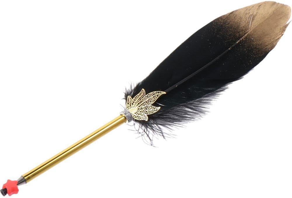 Feather Calligraphy Pen,Vintage Refined Quill Ballpoint Soft Fluffy Pen, for Gift Wedding (Black)
