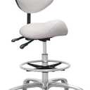 Saddle Stool Chair with Back Support Footrest, Heavy-Duty(350LBS), Hydraulic Rolling Swivel Adjustable Stool Chair for Salon Spa Beauty Massage Dental Clinic Home Office Use(White)
