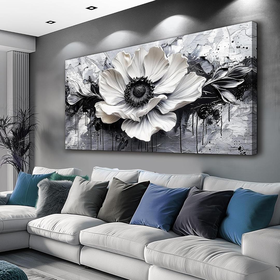 JUDASJART Black and white Canvas Painting Wall Decor For Living Room Wall Art For Bedroom Office Decoration Abstract Flowers Artworks Pictures Ready To Hang Modern Aesthetics Home Decor, 40"L x 20"W