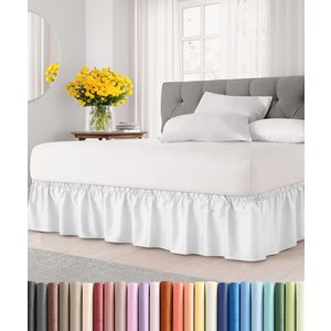 Wrap Around Dust Ruffle Bed Skirt  White  for Queen Size Beds with 12 Inch Drop  Easy Fit Elastic Strap  Adjustable Pleated Bedskirt w/Brushed Fabric  Wrinkle Free  for Women, Men, Kids & Teens