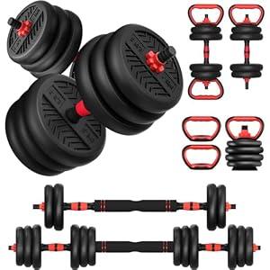 Adjustable Weights Dumbbells Set, Free Weights Workout Equipment Used as Barbell/ Kettlebells/ Push up Stand, Fitness Workout Equipment for Home Gym for Youth, Women/ Men, 30lb (15lb*2)