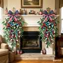 2 Pack 21'' 4th of July Swag Wreaths for Cabinets Independence Day Floral Teardrop Wreath with Artificial Flower and Eucalyptus Leaves Wreath Hanger for Farmhouse Front Door Porch Window Wall