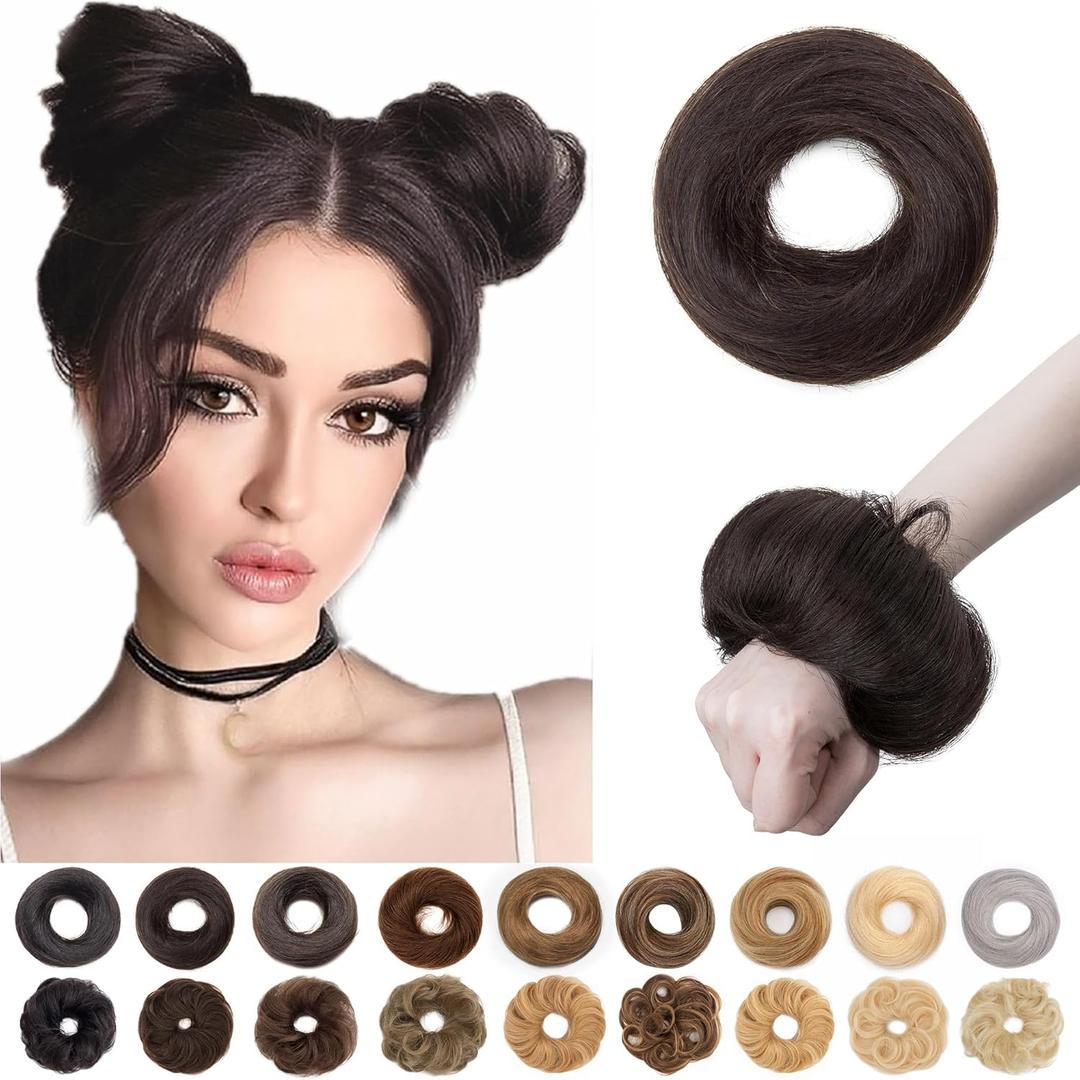 S-noilite Messy Bun Hairpiece Real Human Hair for Women Tousled Updo Scrunchie Donut Chignon Realistic Natural Bun Hair Piece Natural Black