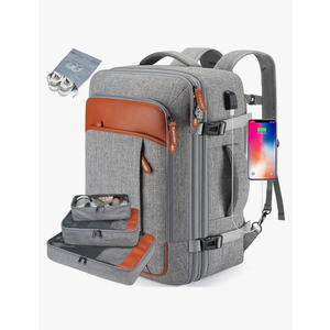 Carry on Travel Backpacks, Extra Large 40L Flight Approved Bag for Men & Women,Expandable Suitcase Backpack With 4 Packing Cubes,Water Resistant Luggage Daypack Business Weekender Bag,Grey