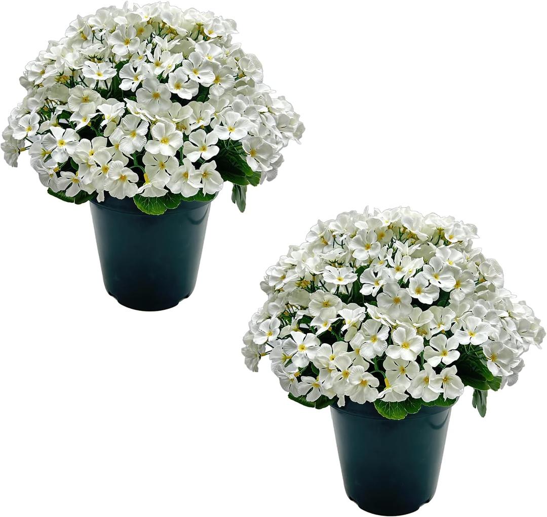 Romantic season 2 Pack Artificial Geranium Bush – Realistic 20" Faux Flowers for Indoor Outdoor Home Decor, Garden, Patio, Planter, Office, Wedding Centerpiece, UV Resistant, White