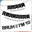 10th Birthday Decorations Balloons Boys - 28 Pcs Black Glitter Bruh I'M 10 Banner Garland Sash Foil Fringe Curtain Star Heart Number Balloons Decor For Teen 10 Year Old Bday Party Supplies