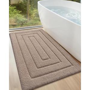 Color&Geometry Ultra Soft Bathroom Rugs Non Slip Washable,Absorbent Bath Mat Quick Dry,Premium Microfiber Plush Bathroom Rug for Bathtub and Shower Floor,Tan,24"x43" (Khaki-square)