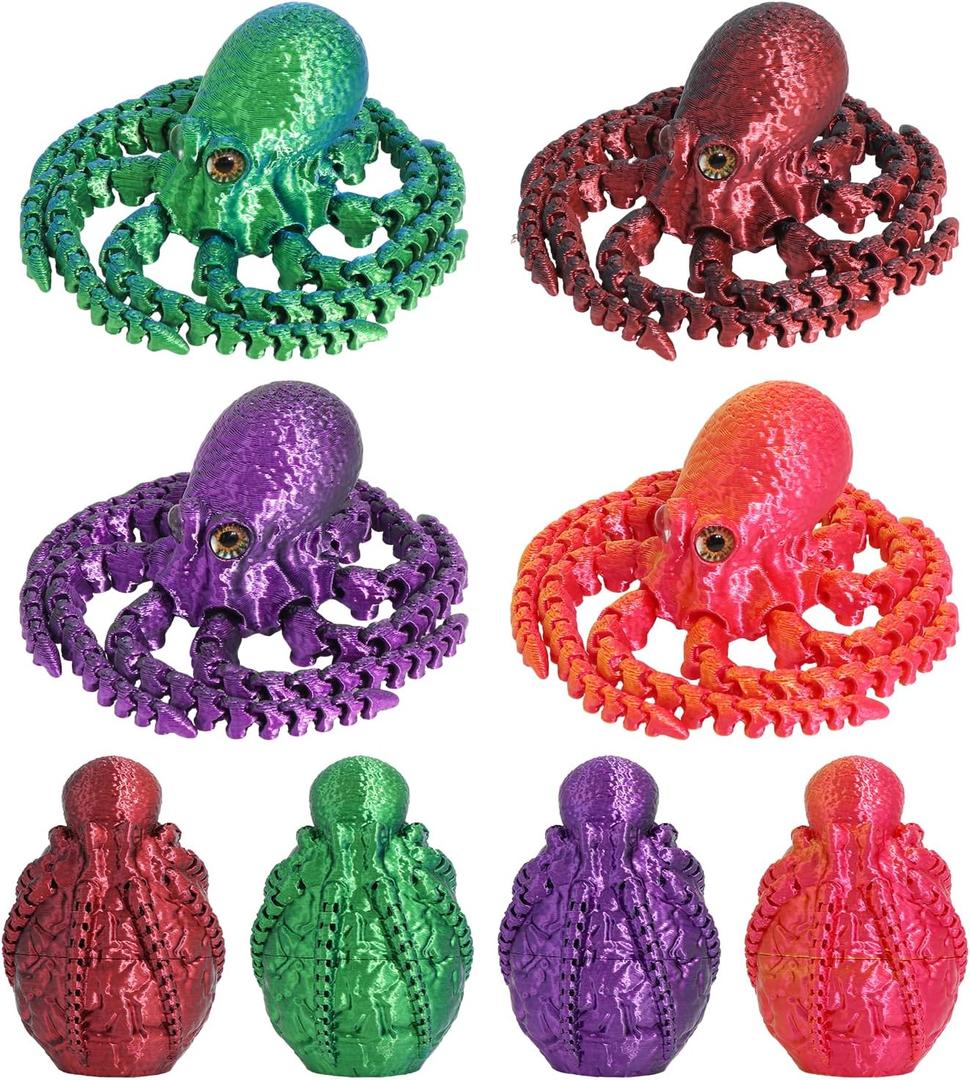 4PCS 3D Printed Octopus Animal Egg Set,Crystal Animals Egg Fidget Toy with Octopus Inside Easter Halloween for Kids