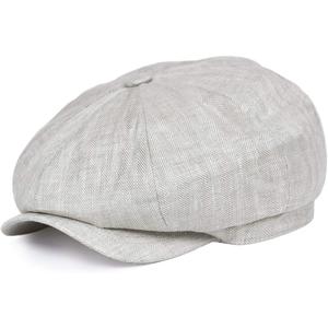 BOTVELA Men's Linen Newsboy Cap Herringbone Breathable Summer Hat (7 3/4-7 7/8, Herringbone Light Grey)