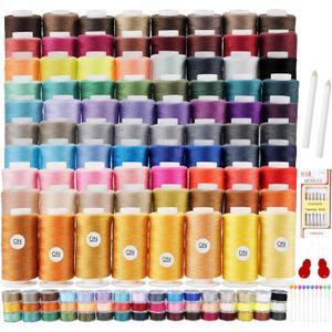 ilauke 80 Colors Sewing Thread, 144 Pcs Sewing Bobbins, 400 Yards Spools of Polyester Thread for Sewings Machine, Prewound Bobbins for Brother Singer Janome Machine with Supplies