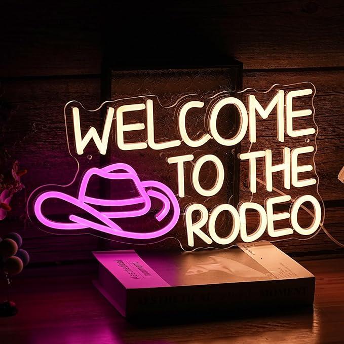 Welcome To The Rodeo Neon Sign Cowboy Neon Light For Wall Decor Dimmable LED Signs Welcome To The Rodeo Light Up Signs Living Room Man Cave Bar Recreation Room Decoration, Cowboy Gift for Men, Women