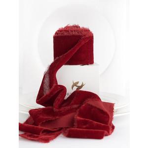 HUIHUANG Red Velvet Ribbon 2 inch Handmade Fring Frayed Velvet Fabric Ribbon for Christmas Tree, Gift Wrapping, Flower Bouquet, Invitations, Wedding Bridal Shower Decor-3 Yards