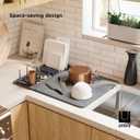 Umbra Udry Dish Rack with Movable Pegs and Microfiber Drying Mat Space-Saving Design Folds Up for Easy Storage, Basic Rack, Dark Grey