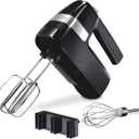 Hamilton Beach Electric Hand Mixer, 6 Speeds + Stir Button, 300 Watts of Peak Power for Powerful Mixing, Includes Whisk and Storage Clip, Black (62628)