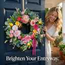 24 Inch Spring Summer Wreaths for Front Door, Summer Wreath with Luxury Dahlias, Peony, Tulips & Roses Floral Wreaths with Greenery Farmhouse Seasonal Spring Door Wreath for Indoor Outdoor Home Decor