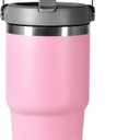20 oz Tumbler with Handle, Insulated Tumbler with Lid and Flip Straw Leak Proof Double Wall Stainless Steel Vacuum Travel Coffee Mug Insulated Water Bottle Thermal Cup, Cupholder Friendly, Pink