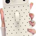 KANGHAR Compatible with iPhone 17 Pro Max Case 2025, Silicone Spot Cute Pattern, Wristband Kickstand Camera Protection Soft Slim Cover for Girls Women -White