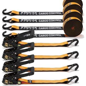 4 Pack Heavy Duty 2" x 27' Ratchet Tie Down Straps with Wired J Hooks - 10,000 LBS Break Strength for Truck & Trailer Cargo Control KODIAK STRAPS