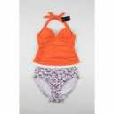 B2prity Halter Tankini Swimsuit for Women Tummy Control Two Piece Bathing Suit V Neck Swimwear with Shorts Small, Orange 