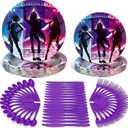120 Pcs Kpop Birthday Decorations for 24 Guests - Purple Blue Music Theme Party Supplies with Plates Cutlery - Stage Light Design Tableware Set for Fan Gatherings and Events
