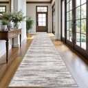 KOZYFLY Modern Abstract Washable Long Runner Rug 2.6x20 Hallway Rug Runner Non-Slip Soft Stair Runner Rugs, Grey/Light Beige/Brown Striped Carpet for Kitchen Entryway Bathroom